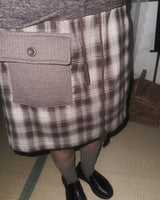 (2color) Knit Pocket Check Mini Skirt