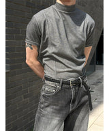 [MUSCLE FIT] Slit mock neck half knit(3color)
