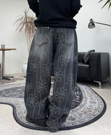 Luton Drawing Flower Denim Pants