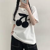 Shaon overfit cherry embroidery short sleeve t-shirt