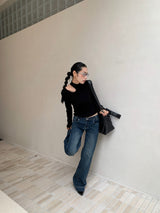 Hollow Shoulder Slit Point Long Sleeve T-Shirt