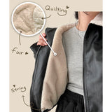 The hit  incision collar wool leather jumper