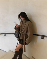 [ORIGINAL] Center Waist-Tie Wool Short Coat