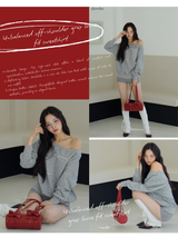 Unbalanced off-shoulder gray loose fit sweatshirt