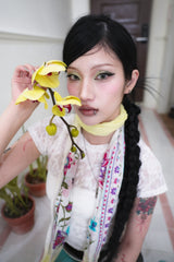 オリエンタルフラワースカーフ (White/Yellow)