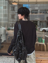 トップツートーンレイヤードヘンリーネックロングスリーブTシャツ