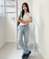 HALF OPEN LOGO HALF T-SHIRT [3color]