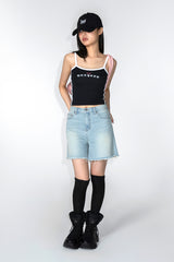 RED HEART LOGO DENIM SHORTS