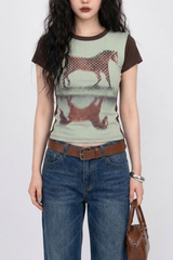 ドット ホース グラフィック スリムTシャツ
