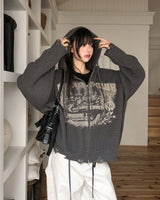 Atonic Lettering Hood Zip-Up Knit