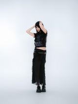 SILHOUETTE RUFFLE MAXI SKIRT [BLACK]