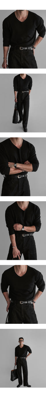 VネックベーシックニットTシャツ [black]