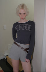 C LACE NECK LOGO T-SHIRT_CHARCOAL