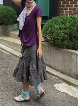 Hiwaku Flower Sleeveless Layered Shirring Short Sleeve Tee