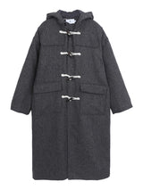 wool charcoal quilting toggle hooded long coat