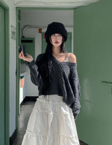 Bare Cable V-Neck Crop Knit