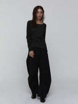 Slit Sleeve Top_Charcoal