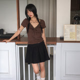 Kelney V-Neck Lace Ribbon Short Sleeve T-Shirt