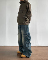 Deep-washed Cargo Denim Pants