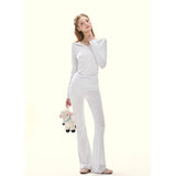[GirlyFancyClub]little milk leopard* milk skin baby blue hoodie leopard print t-shirt slim-fit slightly flared pants casual suit