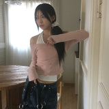 Wrapton Fleece-Lined Slit Slim V-neck Knit T-shirt