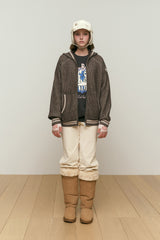KNIT MIX HOODIE ZIP UP [BEIGE]