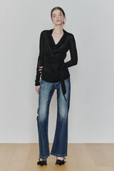 LILY COWL RIBBON TOP black