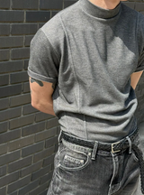 [MUSCLE FIT] Slit mock neck half knit(3color)