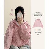 Bonv Flower Embossed stereoscopic pattern hood zip-up
