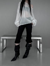 [unisex] シースルーダイアゴナルジッパーT (2color)