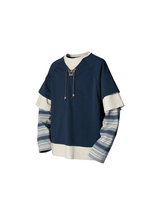 RELABEL Spatial Relations (Parallel Lines) Four-Colour Striped Patchwork Knotted Beaded Faux Three-Piece Long-Sleeved T-Shirt