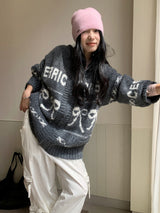 Bow Wide Hooded Knitwear Zip-Up Cardigan