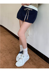 Navy drawstring terry mini skirt