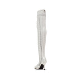 メッシュレースアップオープントゥブーツヒール(White)