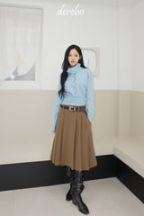 Black Royal Pleats Midi Skirt