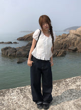 Beson Lace Button Ribbon Frill Blouse