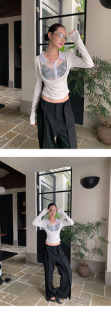 Pure Fake See-Through Two-Piece Long Sleeve T-Shirt