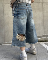Spark Destroyed Denim Bermuda Pants