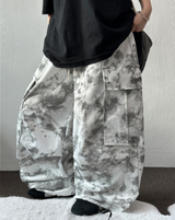 MARBLE WASHING TWO PINTUCK CARGO PANTS ❤🖤🩶🤍3COLOR