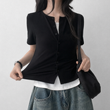 Spandex Layered Loose Fit Short-Sleeved Cardigan Short-Sleeved T-Shirt (5 colors)
