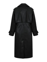 Leather Padded Trentch Coat - Solid Black