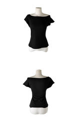 スコン ストライプ プレーン ワンショルダー リボン ショートスリーブ Tシャツ