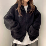 Duji Embroidery High-Neck Wool Zip-Up