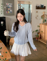 Basic V-neck Loose Knit + Tie Set (5color)