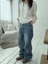 Side rivet wide denim pants(3color)