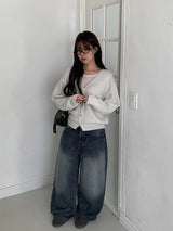 Jaenun Wool V-Neck Loose Knit Cardigan