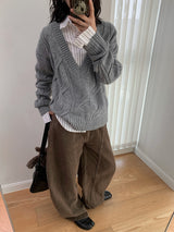 [High quality line] Twisted Deep V-neck Long Sleeve Knitwear