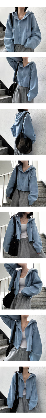 Ond Cropped Pocket Hooded Knit Cardigan