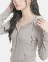 Daniela Lace Half-Zip Hoodie Top