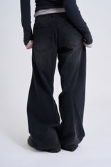 Button-fly wide denim pants